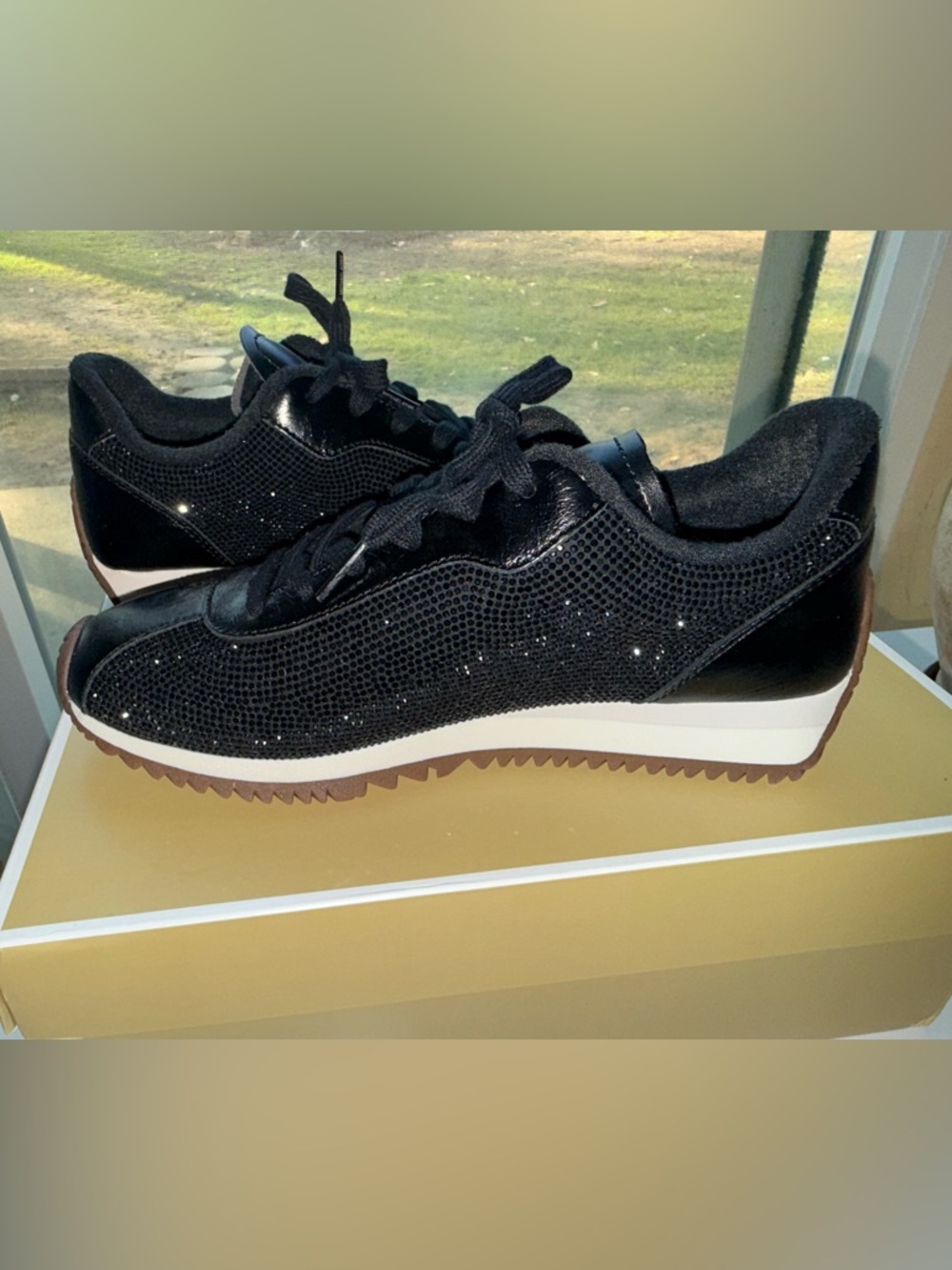 Michael Kors Rhodes Black Crystal-Embellished Lace-Up trainer Sneaker 7 - Picture 10 of 11